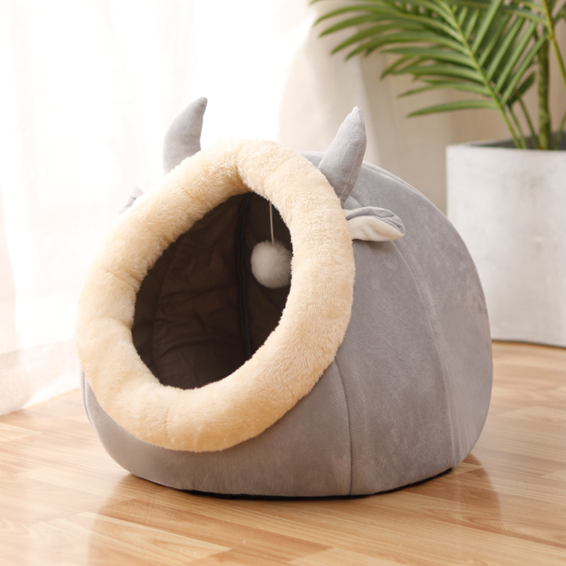 Semi-Enclosed Plush Cat Nest Bed