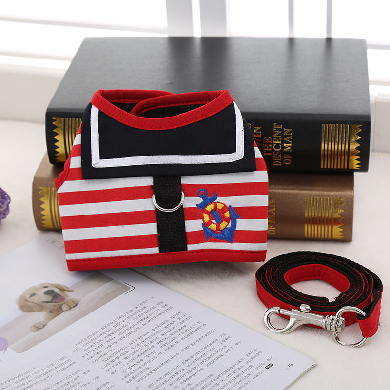 Navy Stripe Dog Harness & Leash Set