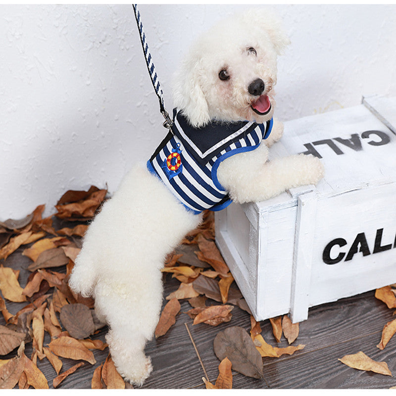 Navy Stripe Dog Harness & Leash Set