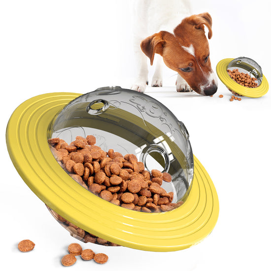 Dog Puzzle Feeder & Treat Dispensing Toy – Flying Saucer Design | Yellow or Blue