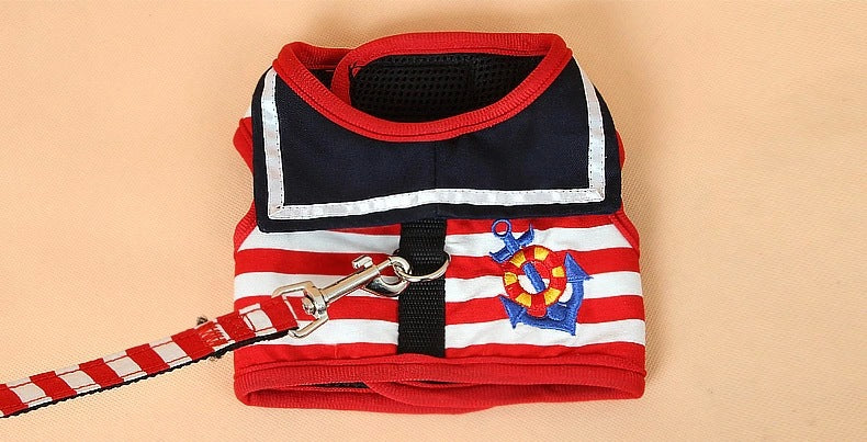 Navy Stripe Dog Harness & Leash Set