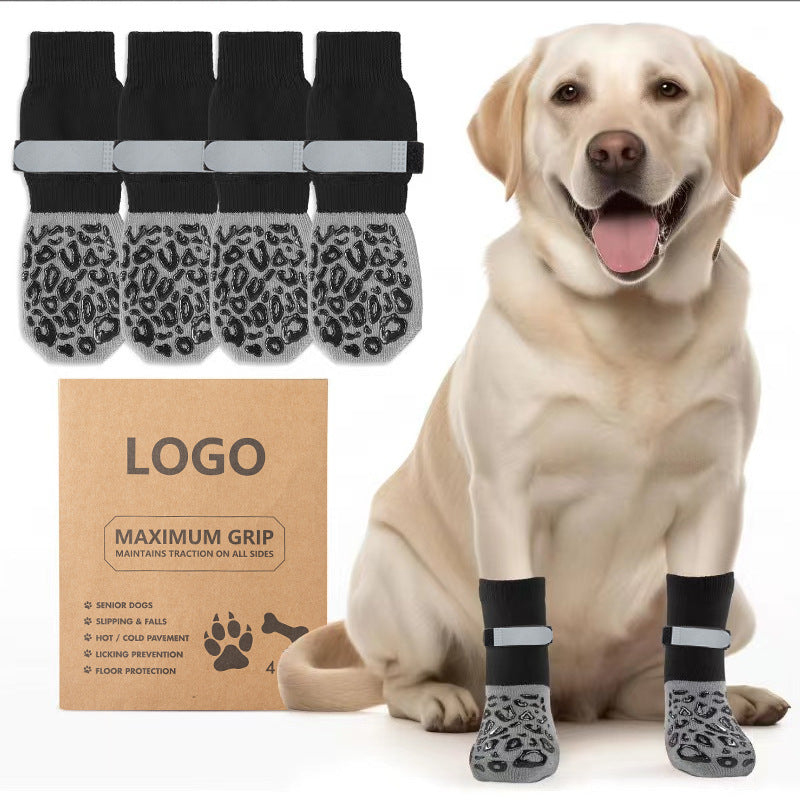 Non-Slip Dog Socks | Leopard Print Cotton Paw Protection