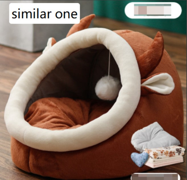 Semi-Enclosed Plush Cat Nest Bed