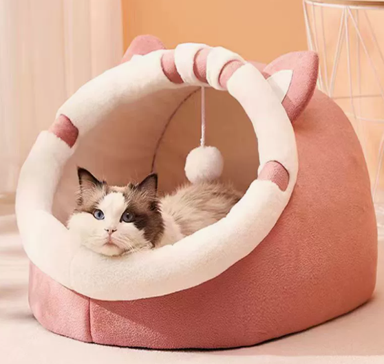 Semi-Enclosed Plush Cat Nest Bed