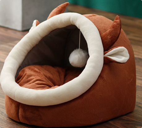 Semi-Enclosed Plush Cat Nest Bed