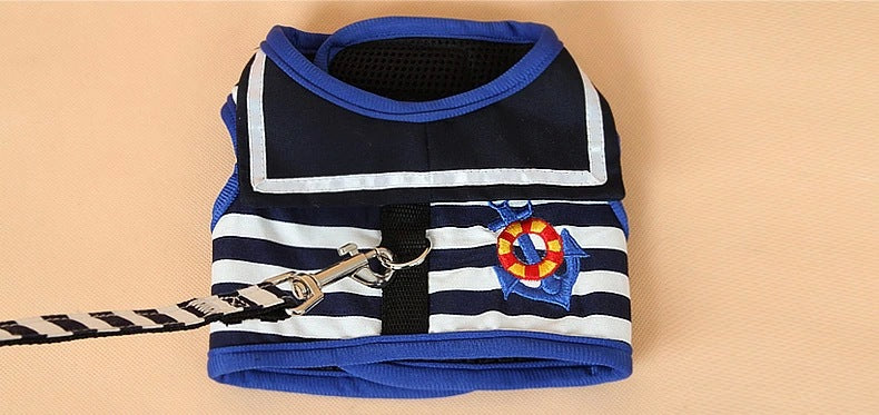 Navy Stripe Dog Harness & Leash Set