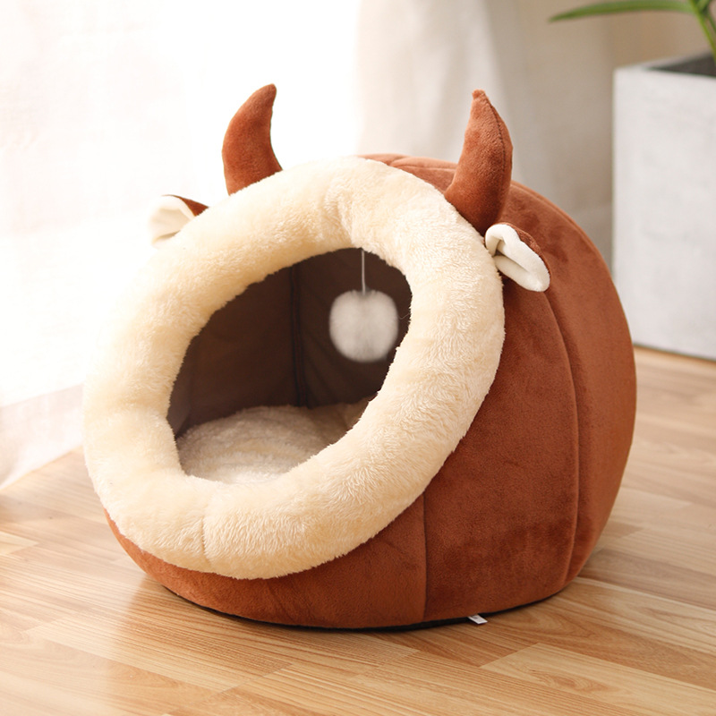 Semi-Enclosed Plush Cat Nest Bed