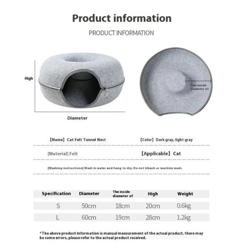 2-in-1 Round Cat Tunnel Bed