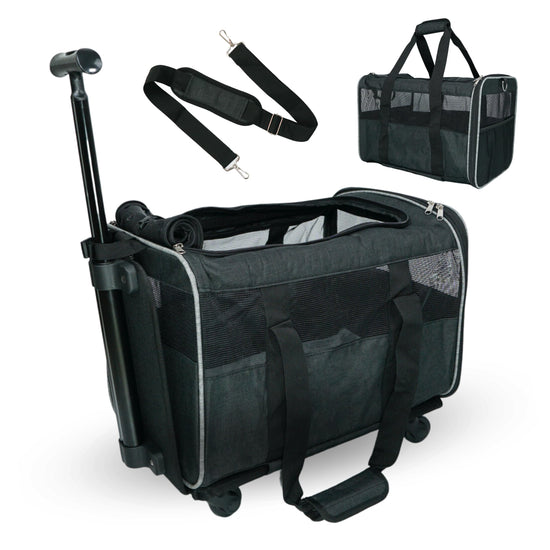 Rolling Pet Travel Carrier - Airline-Approved - 17.5"x12"x12" - Black