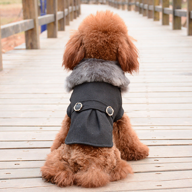 Fur Collar Dog Coat | Classic Wool Blend Pet Outerwear