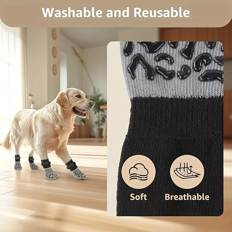 Non-Slip Dog Socks | Leopard Print Cotton Paw Protection