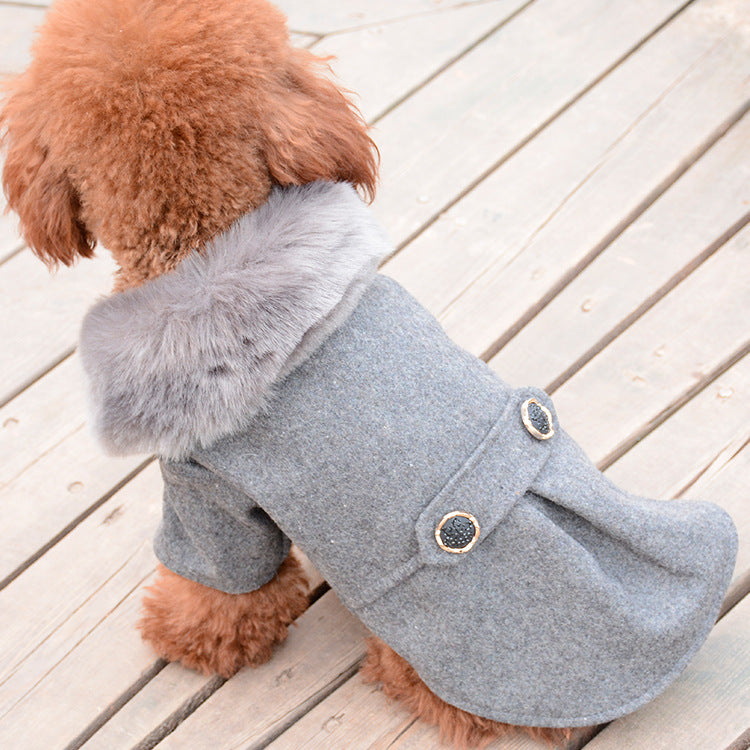 Fur Collar Dog Coat | Classic Wool Blend Pet Outerwear