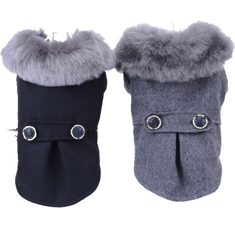 Fur Collar Dog Coat | Classic Wool Blend Pet Outerwear