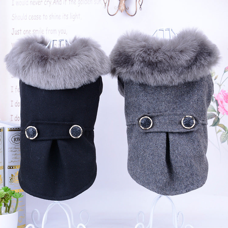Fur Collar Dog Coat | Classic Wool Blend Pet Outerwear