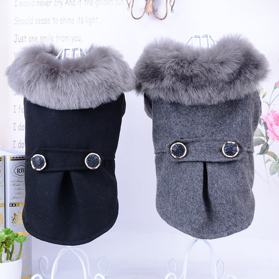 Fur Collar Dog Coat | Classic Wool Blend Pet Outerwear