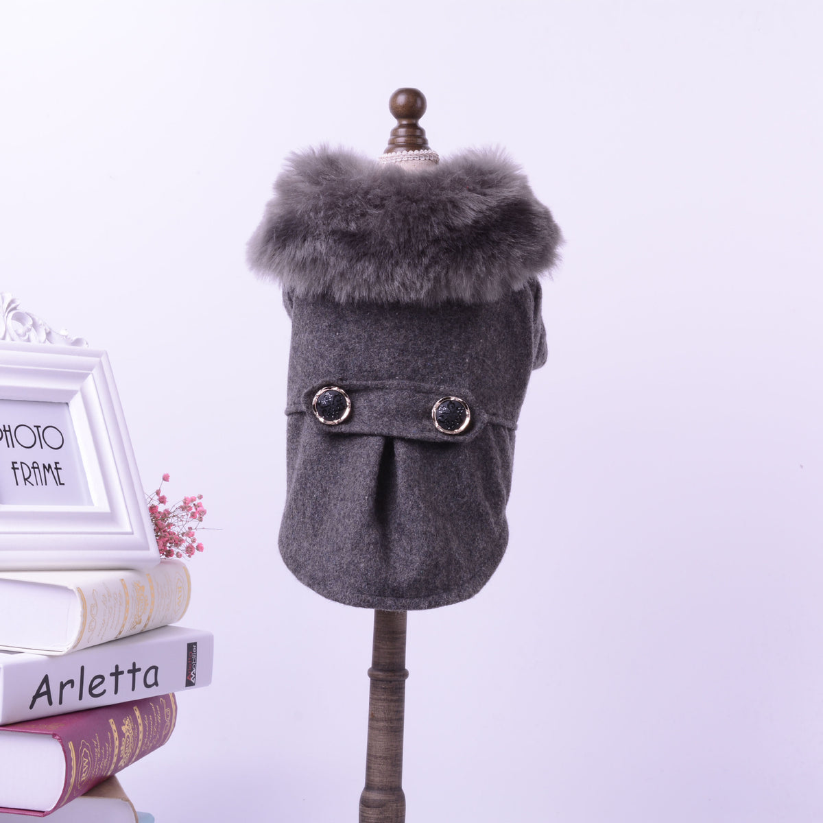 Fur Collar Dog Coat | Classic Wool Blend Pet Outerwear