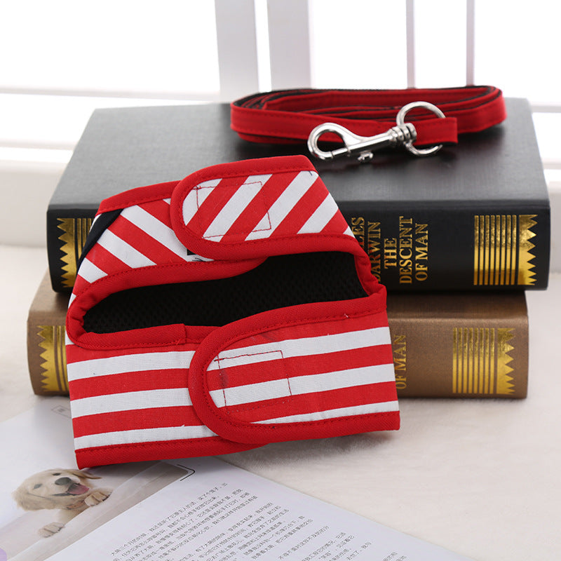 Navy Stripe Dog Harness & Leash Set