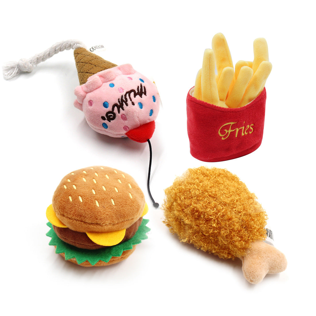 Plush Hamburger Dog Toy Set | Squeaky Interactive Chew Toy
