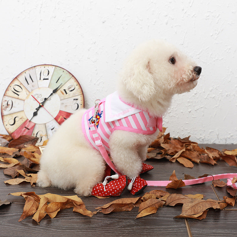 Navy Stripe Dog Harness & Leash Set