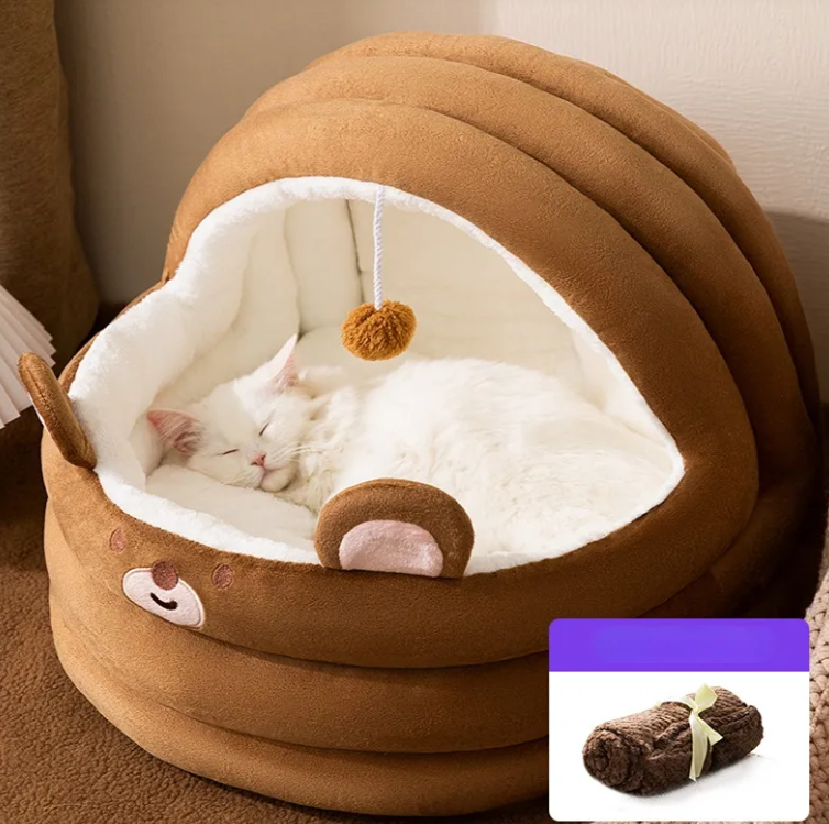 Plush Bear Cat Bed with Cozy Nest Design