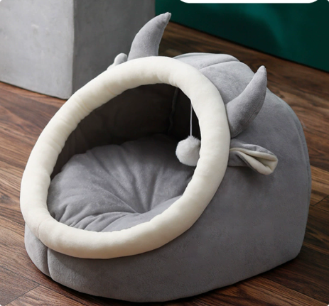 Semi-Enclosed Plush Cat Nest Bed