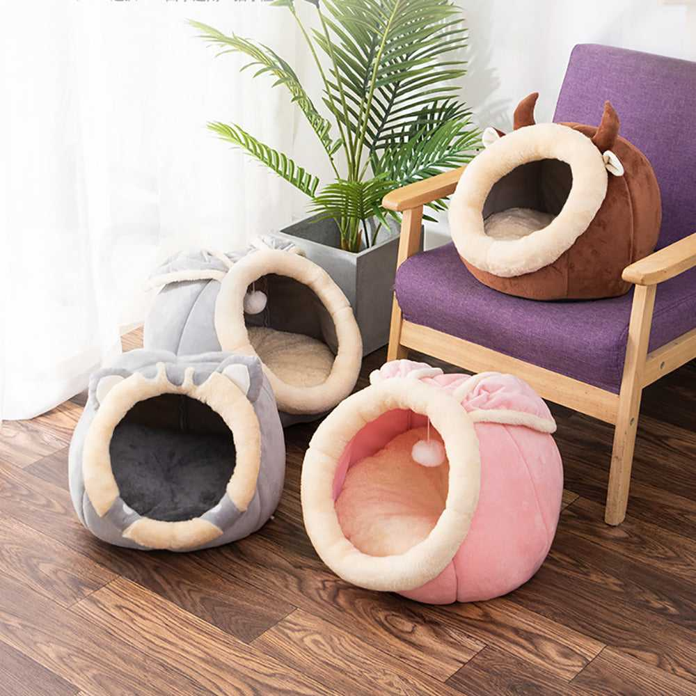 Semi-Enclosed Plush Cat Nest Bed