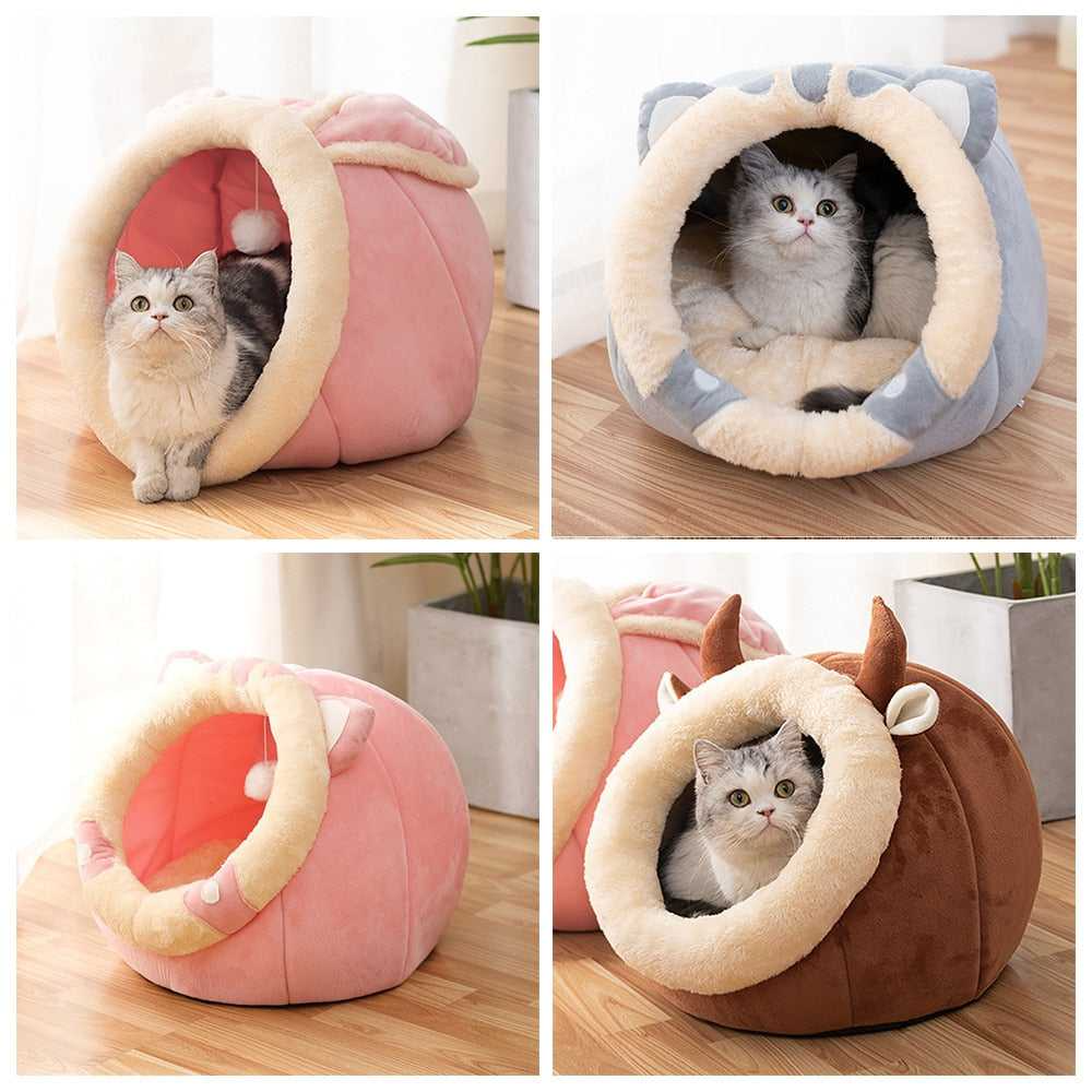 Semi-Enclosed Plush Cat Nest Bed