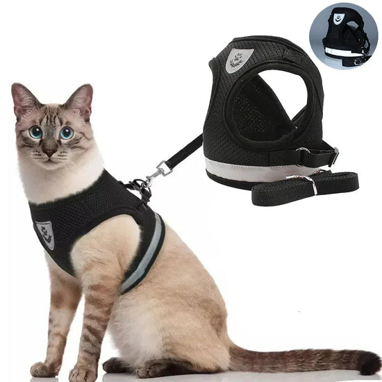 Adjustable Reflective Cat & Small Dog Harness with Leash – Mesh Vest, XS–XL